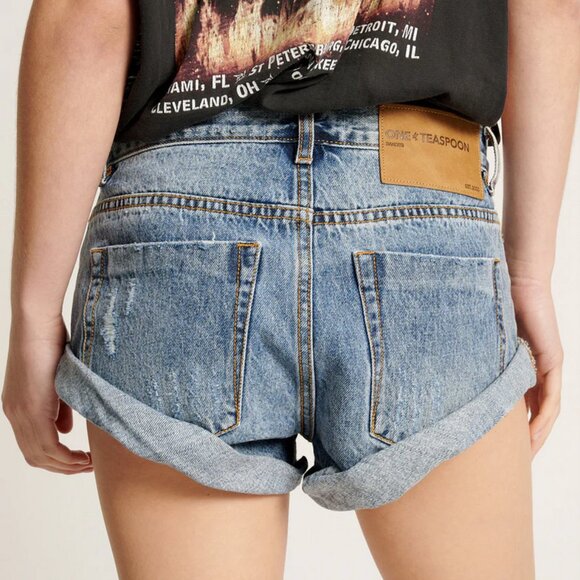One Teaspoon Bandits Low Waist Denim Shorts - Hollywood Blue Sz 22 - Picture 5 of 7